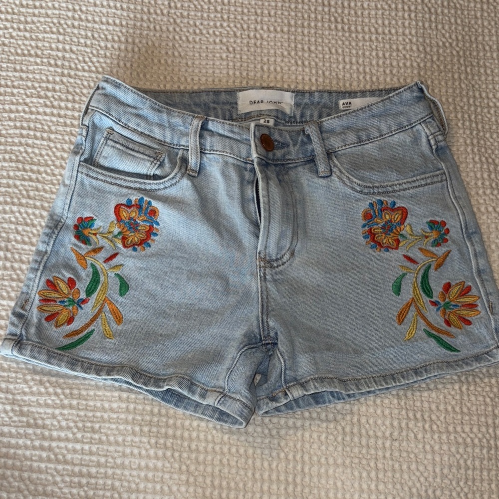 Dear John Denim Shorts with Colorful Embroidery